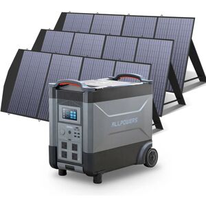 Allpowers - Home Battery Power Station LiFePO4 3600Wh, Voice Control With 3Pcs 200W Solar Panel For Home Backup Outdoor R4000