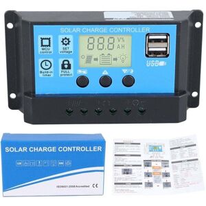 ZVD 30A 12V/24V Intelligent PWM Solar Panel Battery Regulator Charge Controller with 5V Dual USB Port LCD Display for Lead-acid Batteries