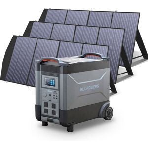 Allpowers - Home Battery Power Station LiFePO4 3600Wh, Voice Control With 3Pcs 200W Solar Panel For Home Backup Outdoor R4000