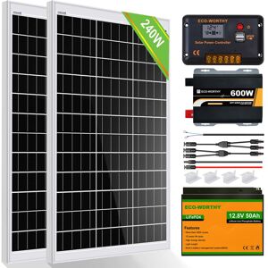 Eco-worthy - 240W 12V Solar Panel System 1kWh/Day Off Grid Kit for Home rv Motorhome Shed Emergency Power Supply: 2pcs 120W Solar Panels+50Ah Lithium Eco-worthy - 240W 12V Solar Panel System 1kWh/Day Off Grid Kit for Home rv Motorhome Shed Emergency Power Supply: 2pcs 120W Solar Panels+50Ah Lithium