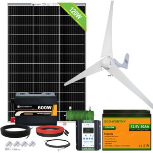 Eco-worthy - 520W 12V Hybrid Kit: 400W dc Wind Generator with 120W Solar Panel and 50Ah 12V Lithium Battery for Home, Shed, Off-Grid System Eco-worthy - 520W 12V Hybrid Kit: 400W dc Wind Generator with 120W Solar Panel and 50Ah 12V Lithium Battery for Home, Shed, Off-Grid System