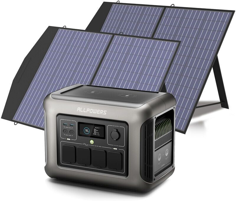 ALLPOWERS R1500 Portable Power Station with 2Pcs Solar Panel, 1800W 1152Wh LiFePO4 Fast Charging Solar Generator with 100W Portable Solar Panel Included, ups