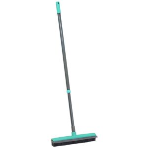 Indoor Extendable Rubber Bristle Brush Broom with Squeegee, height 126cm, pole legnth 68cm extending to 120cm, Grey - JVL