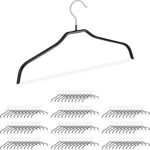 RELAXDAYS 100 x Non-Slip Clothes Hangers, Hooks, Shirt Holders, Metal, 42 cm, Black