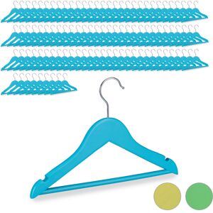 Set of 100 Children's Coat Hangers, 360° Swivel Hooks, Notches, for Baby Clothes, Boys & Girls, Wooden, Blue - Relaxdays