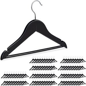 Set of 100 Relaxdays Wooden Kids' Coat Hanger, Pants Holders for Boys & Girls, Swivel Hooks, Pants Rail & Notches, Black