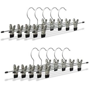 Set of 10 Relaxdays Metal Clothes Hangers, Adjustable Trouser Clamps, HxWxD: 9x35.5x2.5 cm, Silver/Black