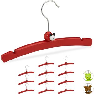 Set of 12 Relaxdays Children's Clothes Hangers, Animal Design, Wooden Holders for Boys and Girls, Baby Wardrobe, Red