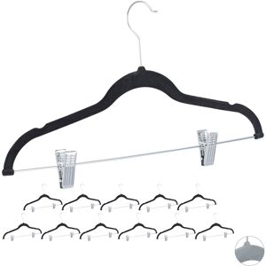 Set of 12 Relaxdays Velvet Coat Hangers with Clamps, 360° Swivel Hooks, Trouser Rail, 43 cm, Black