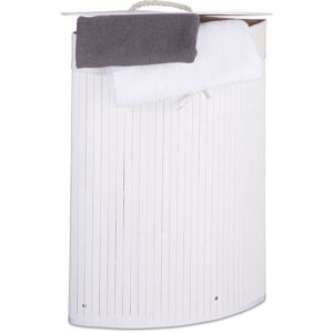Corner Laundry Basket Bamboo, Foldable Bin 60 l, Space-saving, Cotton Bag, HxWxD: 65 x 49.5 x 37 cm, White - Relaxdays