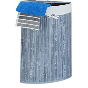 Corner Laundry Basket Bamboo, Foldable Bin 60 l, Space-saving, Cotton Bag, HxWxD: 65 x 49.5 x 37 cm, Grey - Relaxdays