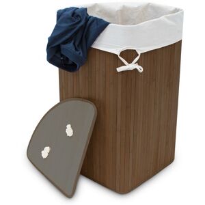 Corner Laundry Basket Bamboo, Foldable Bin 60 l, Space-saving, Cotton Bag, HxWxD: 65 x 49.5 x 37 cm, Brown - Relaxdays