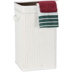 Bamboo Pop-Up Laundry Hamper, with Handles, Portable, 70L Load, Square Laundry Bag, HxØ: 63 x 36cm, White - Relaxdays