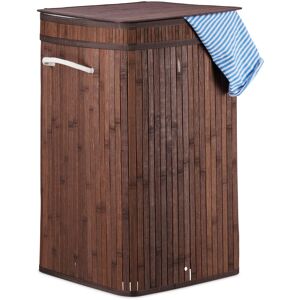 Bamboo Pop-Up Laundry Hamper, with Handles, Portable, 70L Load, Square Laundry Bag, HxØ: 63 x 36cm, Brown - Relaxdays
