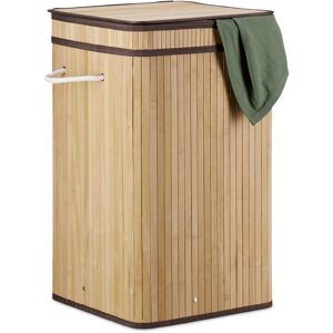 Bamboo Pop-Up Laundry Hamper, with Handles, Portable, 70L Load, Square Laundry Bag, HxØ: 63 x 36cm, Natural - Relaxdays