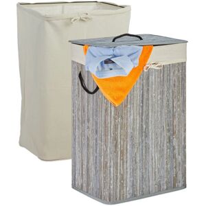 RELAXDAYS 1 x Bamboo Laundry Basket, Foldable Bin with Lid, 80 l, Rectangular, 6 Bags, HxWxD: 66x44x34 cm, Grey