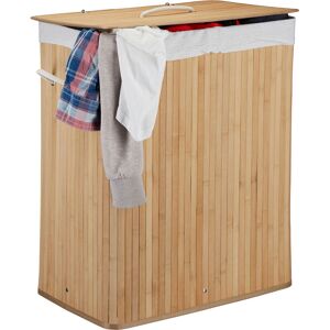 Relaxdays Bamboo Laundry Baskets, Clothes Container, 2 Compartments, Folding, 95 l, Rectangular Hamper, 63x55x105 cm