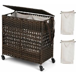 COSTWAY 2-Section Large Laundry Basket 120L Laundry Hamper Bin Clothes Organiser Home