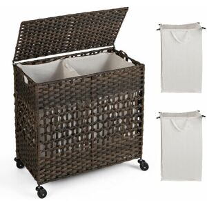 GYMAX 2-Section Laundry Hamper with Lid Laundry Baskets Home Clothes Sorter