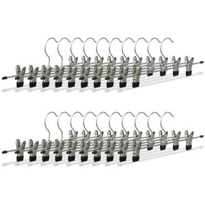 Set of 20 Relaxdays Metal Clothes Hangers, Adjustable Trouser Clamps, HxWxD: 9x35.5x2.5 cm, Silver/Black