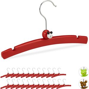 Set of 24 Relaxdays Children's Clothes Hangers, Animal Design, Wooden Holders for Boys and Girls, Baby Wardrobe, Red