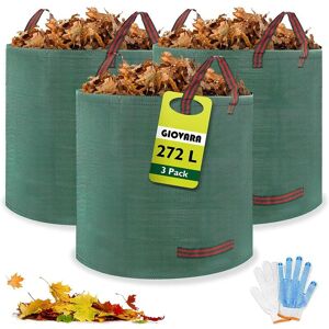 AOUGO 272L Garden Waste Bags 3 Pack, Waterproof Heavy Duty Large Refuse Sacks with Handles, Foldable and Reusable (3)