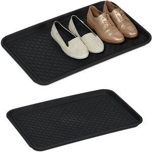 Shoe Tray, 2x Set, Large with Profile, for Hall, Cloakroom, Car, to Prevent Dirt, HxWxD: 3 x 60 x 40 cm, Black - Relaxdays