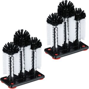 Relaxdays 6x Glass Cleaning Brushes, Scrubber Heads, Suction Cups, Bar, Party, HxWxD: 22 x 18.5 x 9.5 cm, Black/White