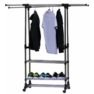 FAMIHOLLD 3 Tier Portable Double Rolling Rail Adjustable Clothes Garment Rack Hanger