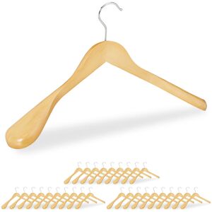 Set of 30 Relaxdays Suit Hangers, Wide Shoulders, 360° Swivel Hooks, Jackets, Wooden Coat Holders, Natural