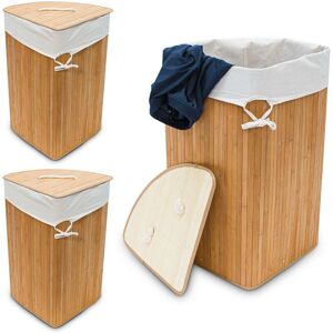 3x Corner Laundry Baskets Bamboo, Foldable 60 l, Space-saving, Cotton Bag, HxWxD: 65 x 49.5 x 37 cm, Natural - Relaxdays