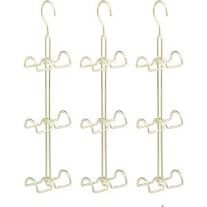 Set of 3 Handbag Storage Racks, 6 Hooks each, Purse Hanger, Bag Organisers, Metal, 39.5 x 8.5 x 4.5 cm, Gold - Relaxdays