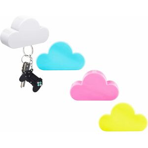 DENUOTOP 4 Pieces Magnetic Key Holder Cloud Magnetic Wall Key Rack Organizer Key Chains Hooks with Adhesive for Wall Door, Entryway, Foyer (White, Blue, Rose