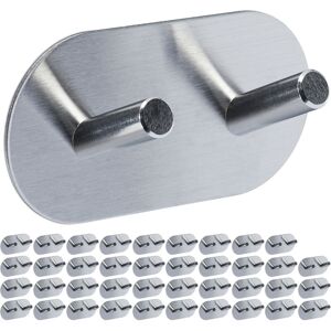 Towel Hooks, Set of 40, Self-Adhesive, Matt Stainless Steel, Kitchen & Bathroom, HxWxD: 5 x 10 x 3 cm, Silver - Relaxdays