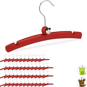Set of 48 Relaxdays Children's Clothes Hangers, Animal Design, Wooden Holders for Boys and Girls, Baby Wardrobe, Red