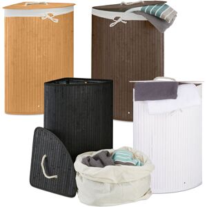 Relaxdays 4x Laundry Baskets, Bamboo Clothes Separator System, Hamper, Linen Bag, 64 L each, Black/White/Natural/Brown