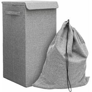 Dunedesign 50L Laundry Basket with Lid and Laundry Bag - 30x30x60 Laundry Hamper Foldable - grau