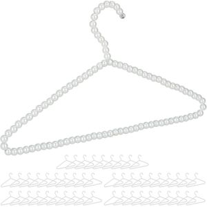 Coat Hangers, 50x Set, Perle Style, Space-Saving Storage, Clothes Hanger, Closet Organiser, Plastic, White - Relaxdays