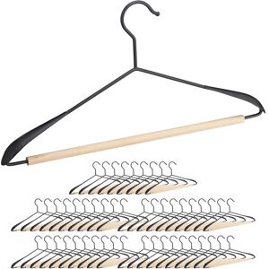 RELAXDAYS 50 x Coat Hanger, with Trouser Bar, T-shirts, Jackets, Wood & Metal, 43 cm wide, Set, Black