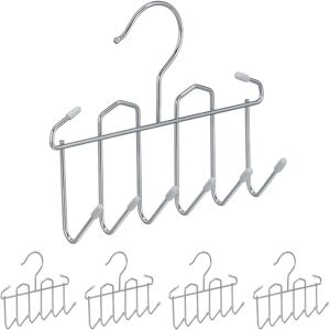 Belt Holder, Set of 5, Metal, 8 Hooks for Accessories, Space-saving Hanger, Tie Holder, for Wardrobe, Silver - Relaxdays