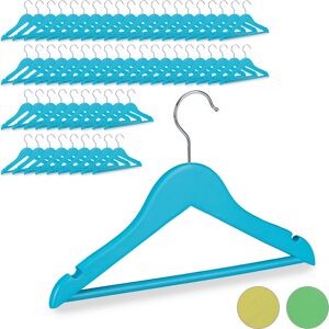 Set of 60 Children's Coat Hangers, 360° Swivel Hooks, Notches, for Baby Clothes, Boys & Girls, Wooden, Blue - Relaxdays