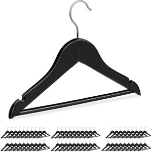 Set of 60 Relaxdays Wooden Kids' Coat Hanger , Pants Holders for Boys & Girls, Swivel Hooks, Pants Rail & Notches, Black