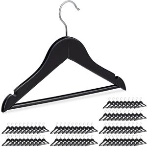 Set of 80 Relaxdays Wooden Kids' Coat Hanger , Pants Holders for Boys & Girls, Swivel Hooks, Pants Rail & Notches, Black