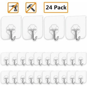 HOOPZI Adhesive Hooks Kitchen Wall Hooks - 24 Packs of High Performance Nail Glue with Max