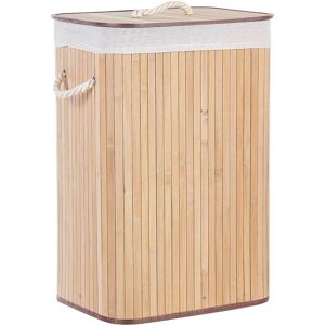 Beliani - Bamboo Storage Laundry Basket Bin Removable Lid Light Wood Komari - Light Wood