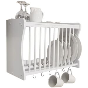 WATSONS Cheshunt - Wall Mounted Kitchen Plate Cup / Storage Rack with Hooks - White - White