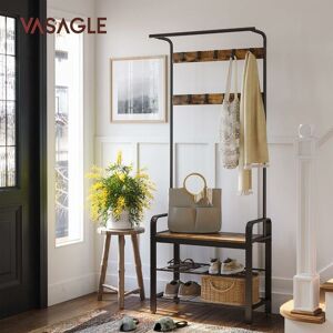 Vasagle - Coat Rack Hat and Coat Stand Hall Shoes Rack Umbrella Bag Stand with Removable Hooks Height 183cm Metal Vintage by songmics HSR40B