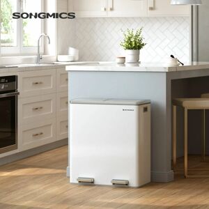 SONGMICS Dual Rubbish Bin, 2 x 30L Recycling Bin, Metal Pedal Bin, with Dual Compartments, Plastic Inner Buckets and Hinged Lids, Handles, Soft Closure,