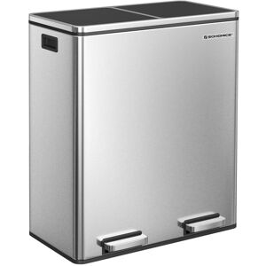 SONGMICS Dual Rubbish Bin, 2 x 30L Trash Can, Metal Step Bin, with Dual Compartments, Plastic Inner Buckets and Hinged Lids, Handles, Soft Closure, Airtight,