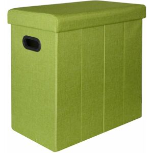 Dunedesign - folding Hamper Linen Basket 70L Laundry Bin ottoman rectangular pouf to sit upholstered lid storage compartment Green - grün